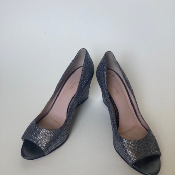 Kate Spade 8.5 Wedge Peep Toe Sparkly Metallic - Picture 2 of 6
